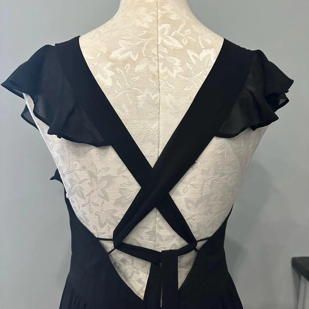 Lulus Charming Success Black Tiered Lace-Up Backless Maxi Dress Size L - Picture 8 of 11